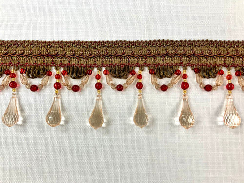 Light Brown & Burgundy Teardrop Lucite Crystal BEADED TASSEL FRINGE Trim TF-46/7-33 Upholstery / Drapery / Interior Design / Home Furnishing   