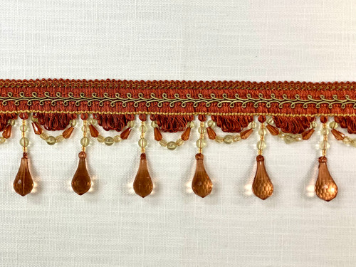 Rust, Antique Gold & Loden Green Teardrop Lucite Crystal BEADED TASSEL FRINGE TF-46/35-12-17  