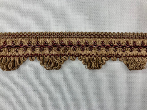 LIGHT BROWN & BURGUNDY Ruffled GIMP HEADER 1.75" Width H-58/7-33 Upholstery / Drapery / Interior Design 