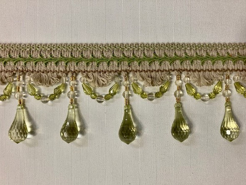 4" LINEN BEADED TASSEL FRINGE -46-L/6-14        NATURAL & LIGHT GREEN 