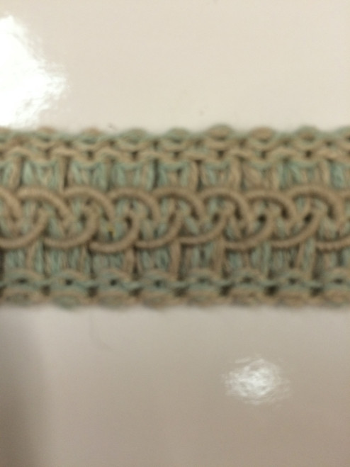7/8" LINEN GIMP HEADER-59-L/6-39         NATURAL DARK TAN & AQUA BLUE 