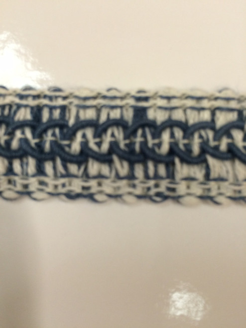 7/8" LINEN GIMP HEADER-59-L/2-55                  WHITE & INDIGO BLUE