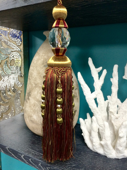 BURGUNDY, LIGHT BROWN & LODEN GREEN 13" CRYSTAL TASSEL CURTAIN TIEBACK-16/33-7-17  Upholstery / Drapery / Interior Design    