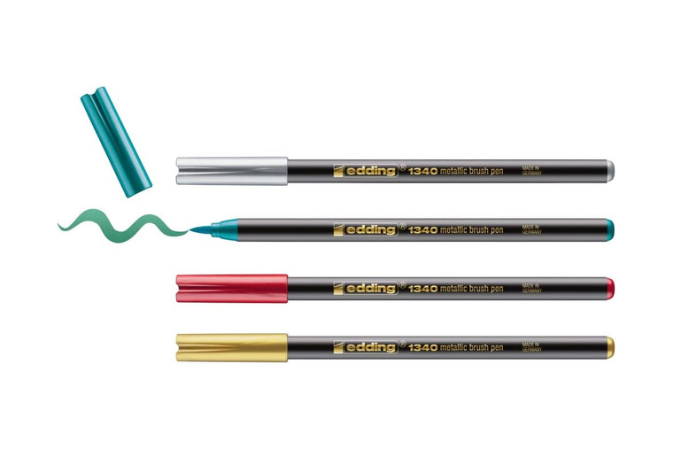 EDDING 1340 METALLIC BRUSH PENS (CHRISTMAS), PKT 4