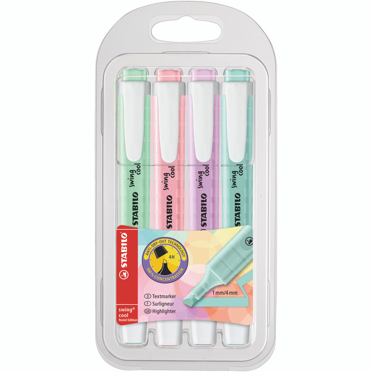STABILO SWING HIGHLIGHTER, PKT 4 (PASTEL)