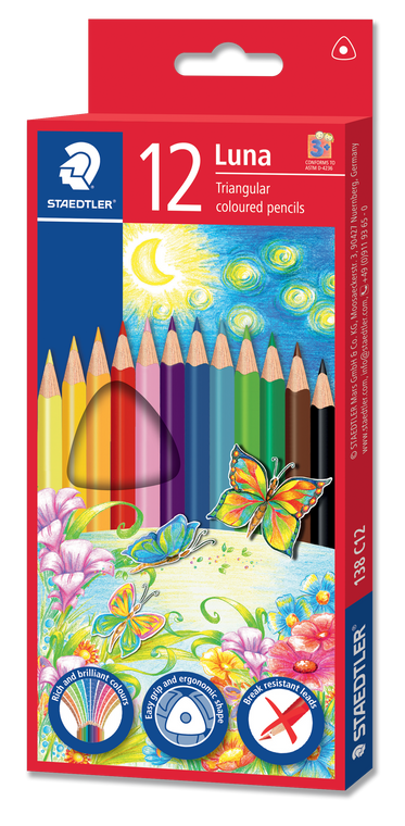 STAEDTLER LUNA TRIANGULAR COLOURED PENCILS, PKT 12