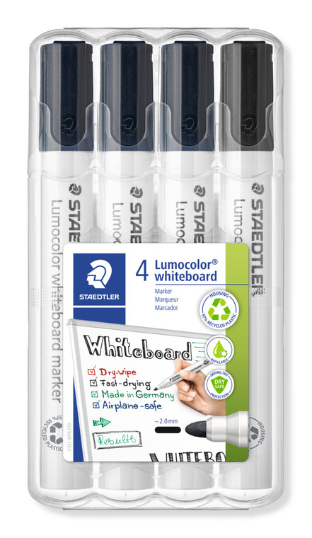 STAEDTLER LUMOCOLOR WHITEBOARD MARKERS BULLET, PKT 4 (BLACK)