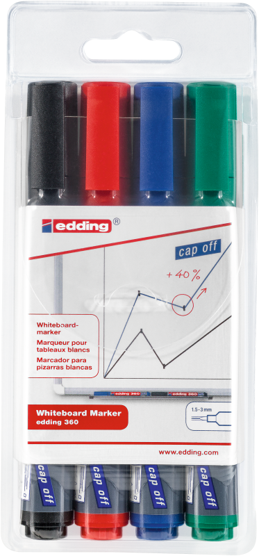 EDDING 360/4 WHITEBOARD MARKER BULLET TIP, SET 4
