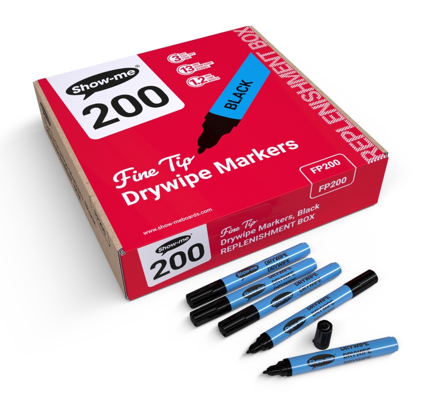 SHOW-ME FINE TIP WHITEBOARD MARKERS - BLACK (BOX 200)