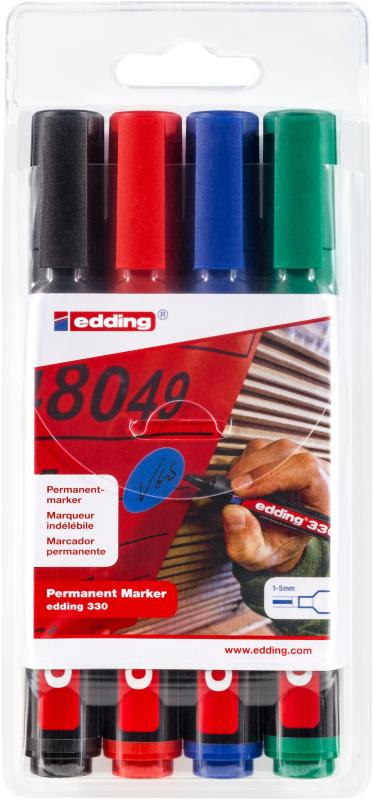 E330/4 PERMANENT CHISEL TIP MARKER, SET 4