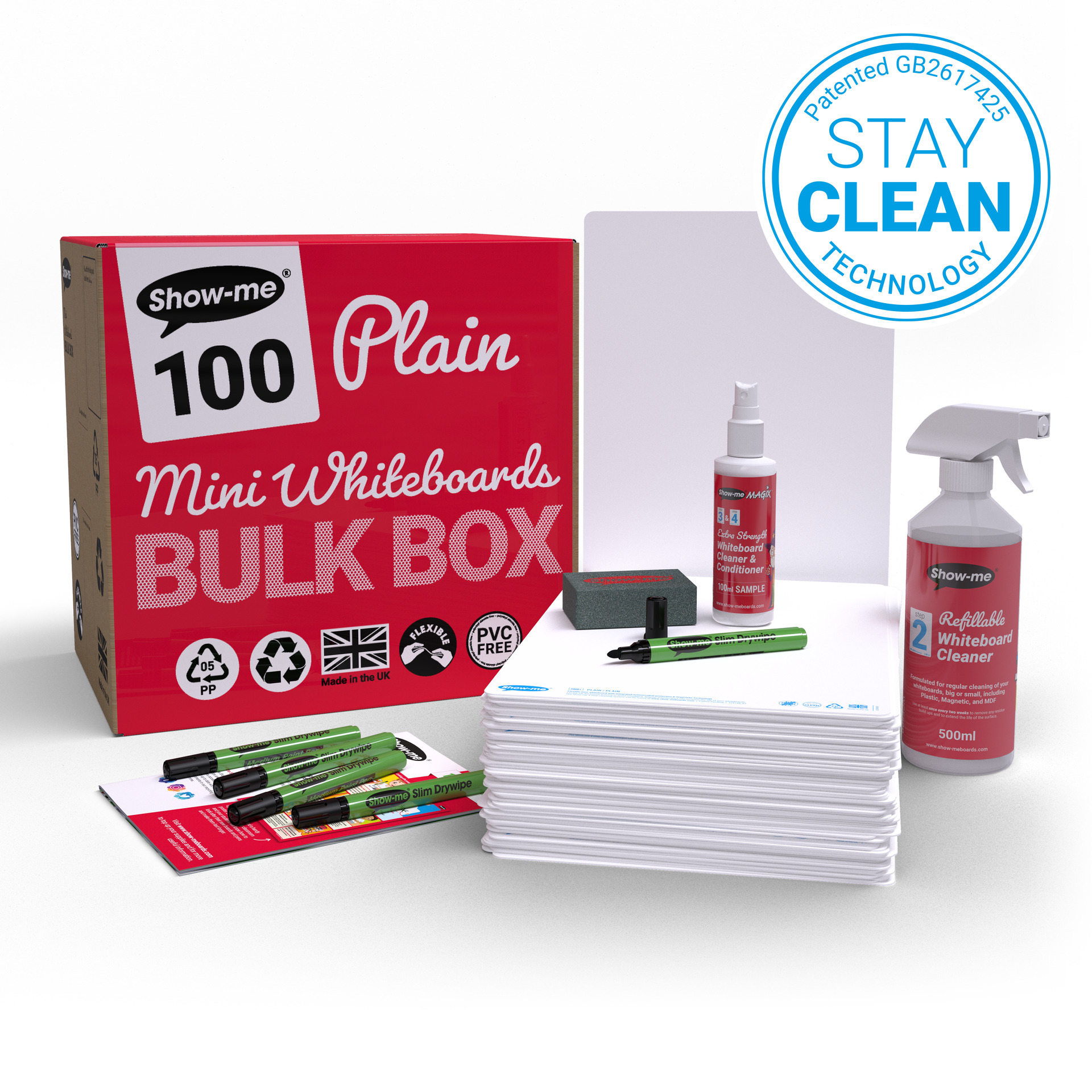 SHOW-ME PLAIN MINI WHITEBOARDS, BULK 100 BOX