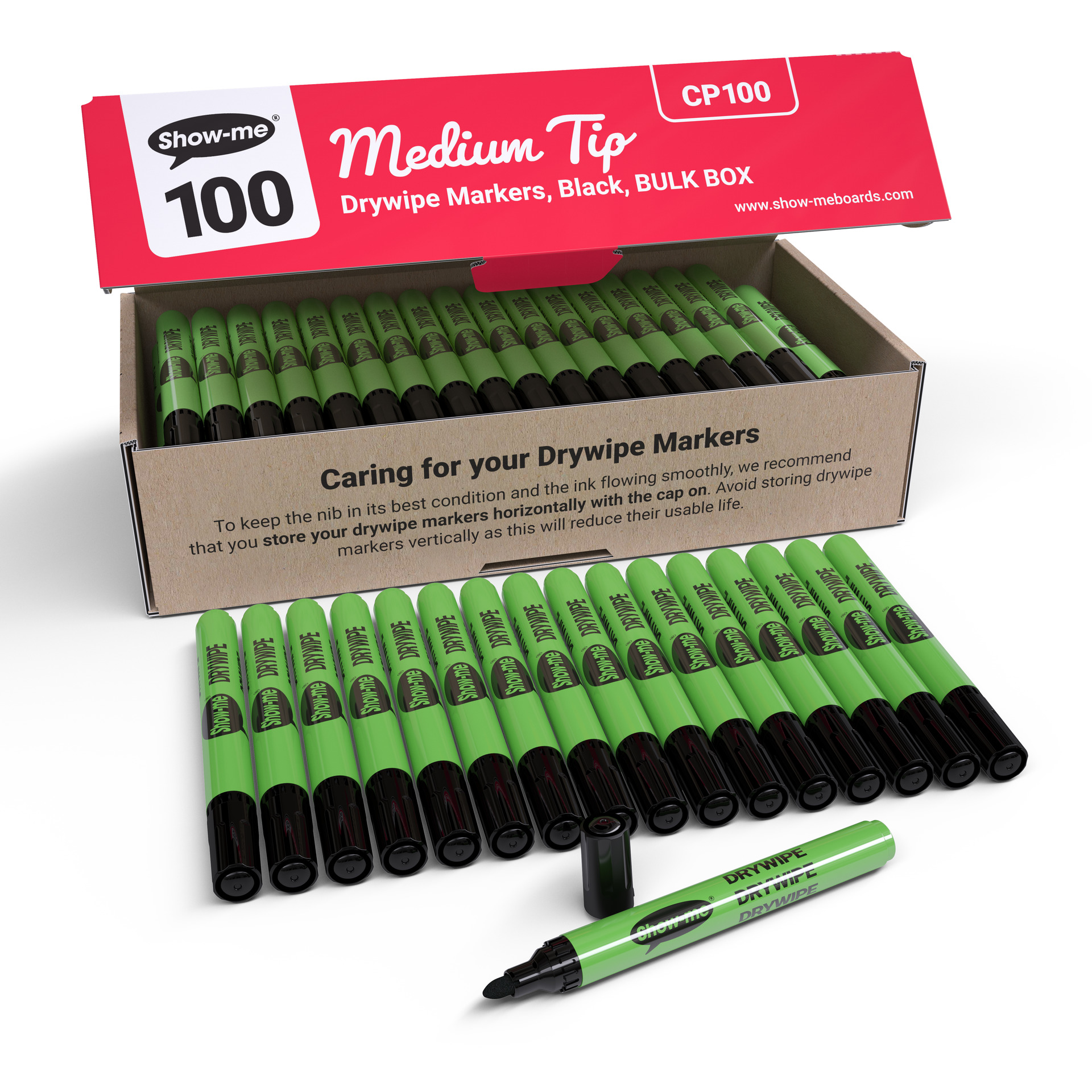 SHOW-ME MEDIUM TIP WHITEBOARD MARKERS - BOX 100 (BLACK)