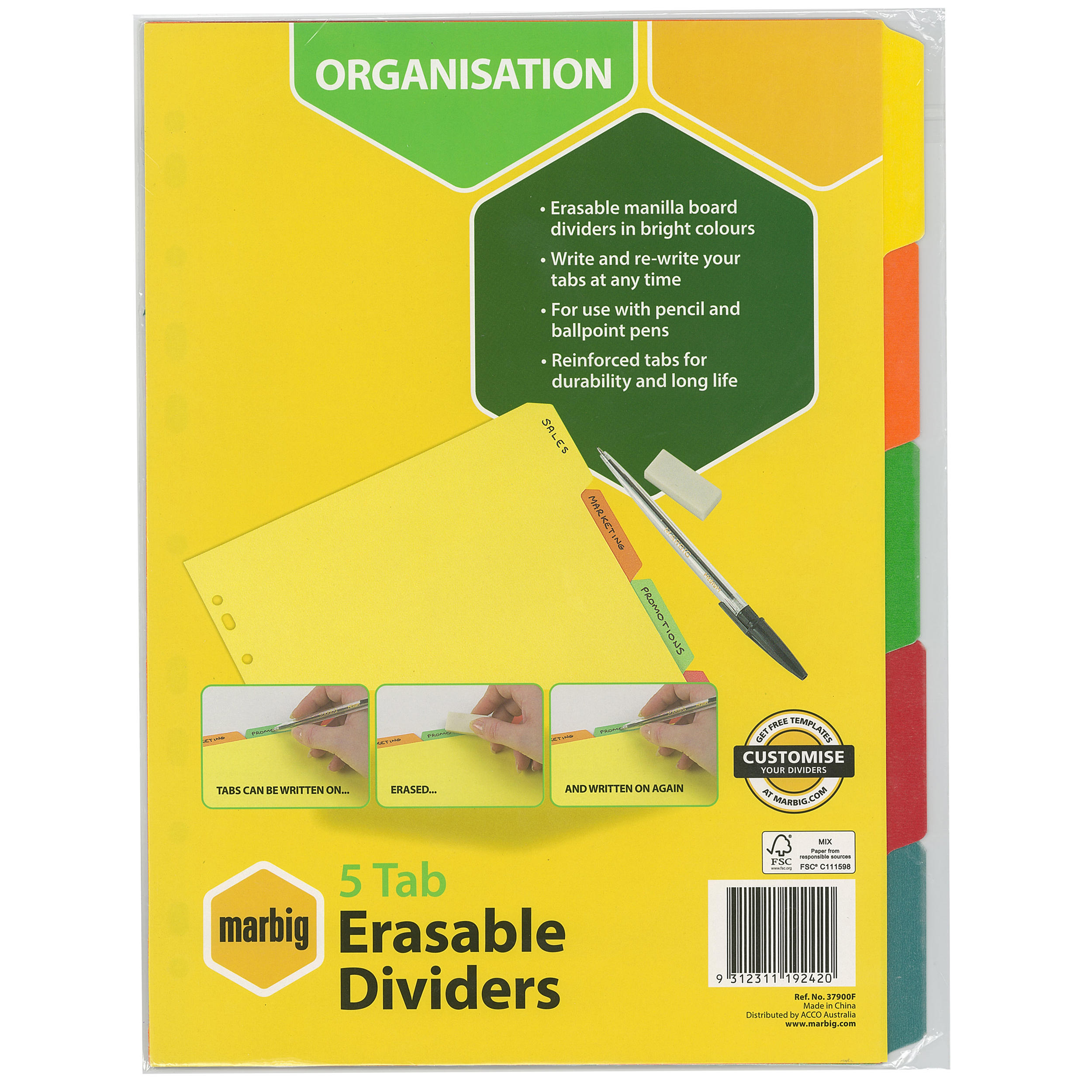 MARBIG DIVIDERS ERASABLE MANILA A4 (5 TAB)