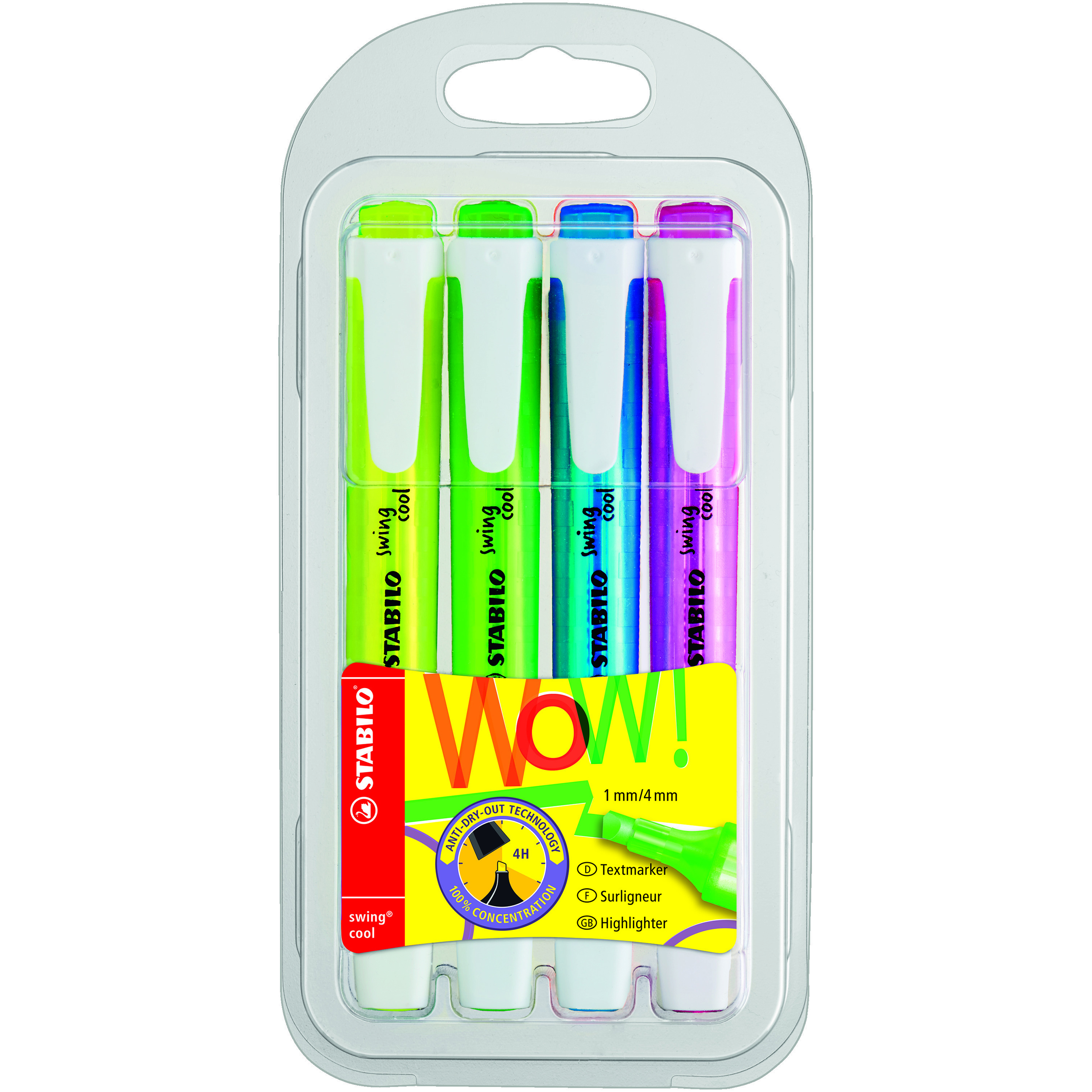 STABILO SWING HIGHLIGHTER, PKT 4