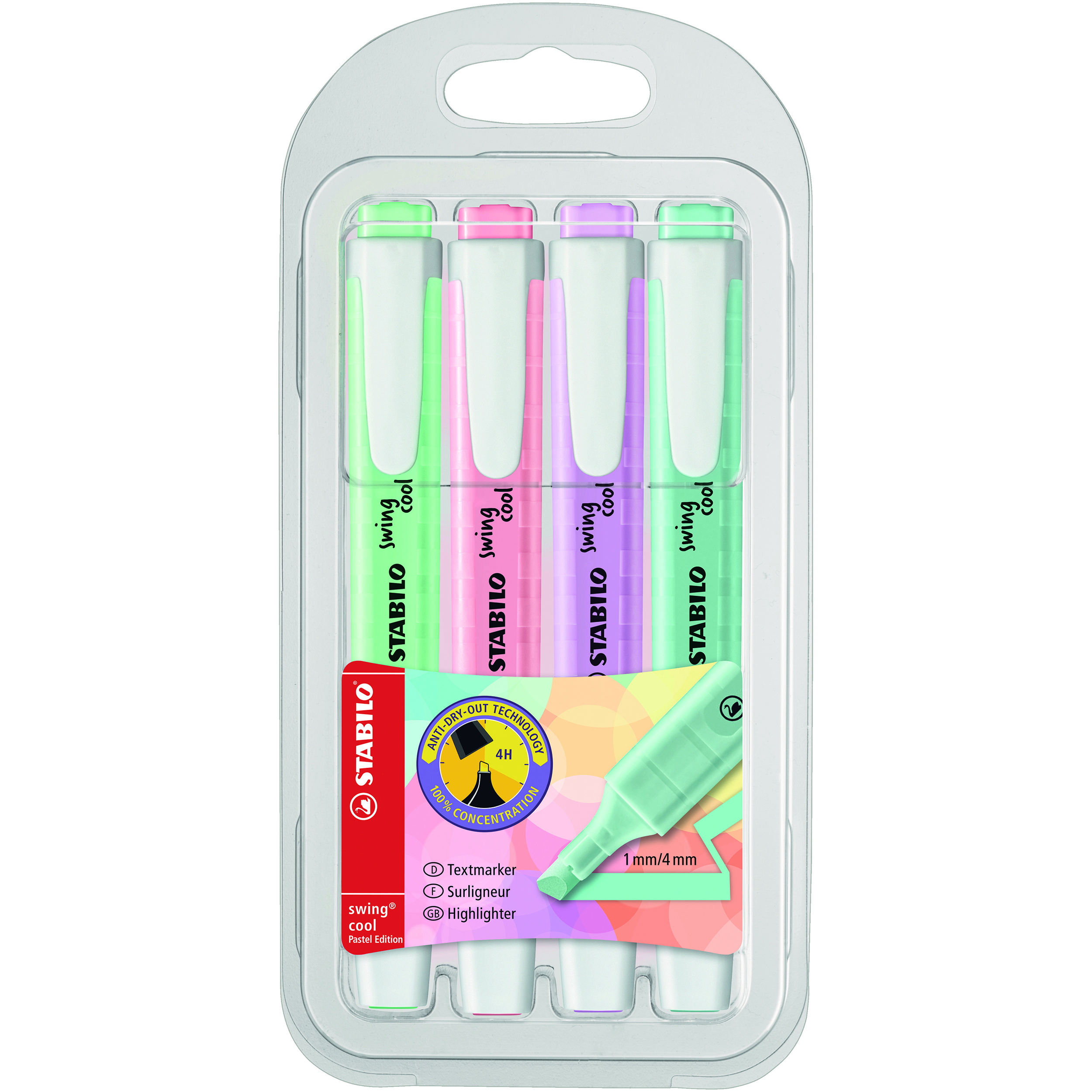 STABILO SWING HIGHLIGHTER, PKT 4 (PASTEL)