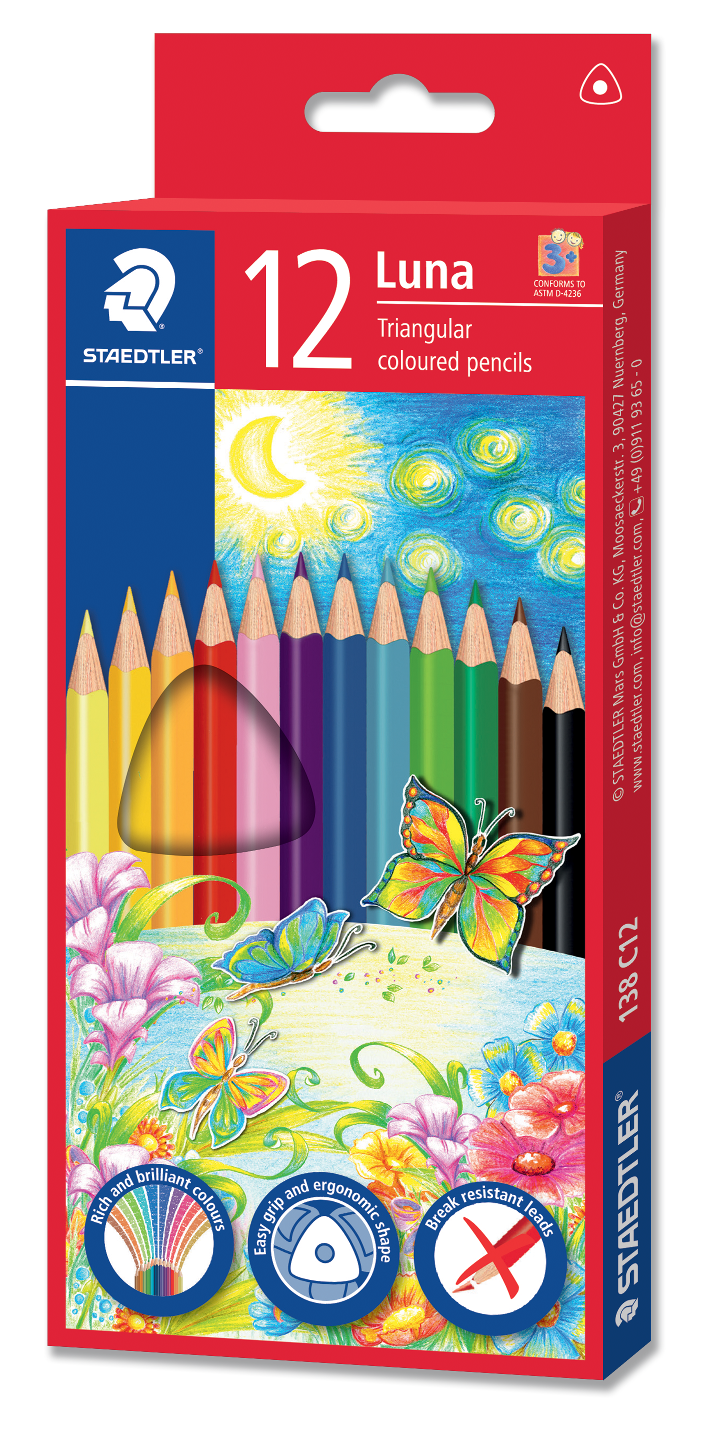 STAEDTLER LUNA TRIANGULAR COLOURED PENCILS, PKT 12
