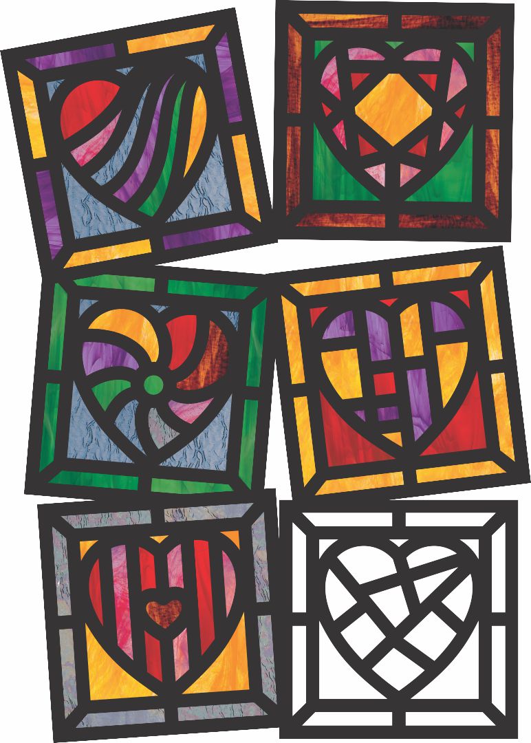 STAINED GLASS HEART FRAMES, PKT 24