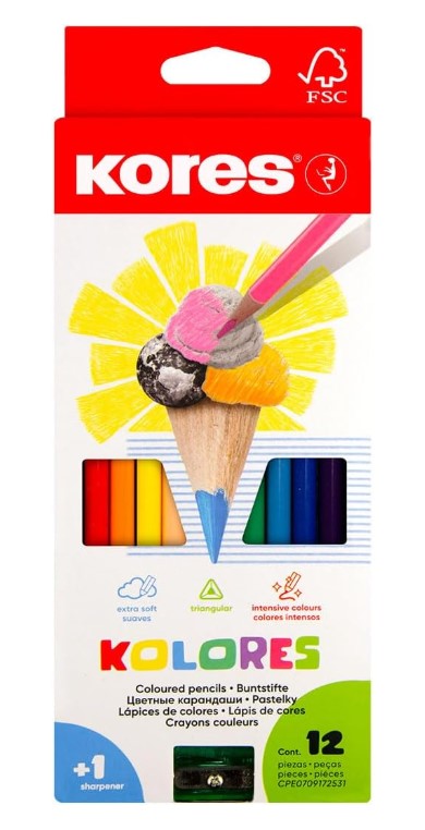 KORES KOLORES COLOURED PENCILS, PKT 12 (WITH SHARPENER)
