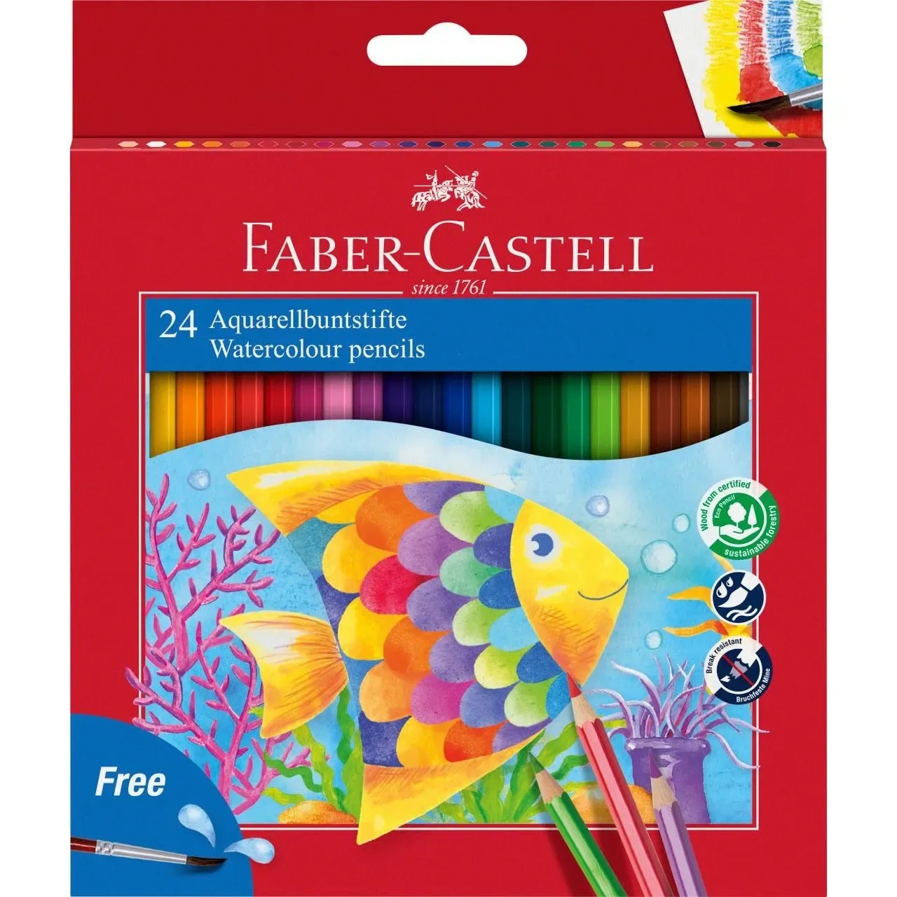 FABER CASTELL WATER-COLOURED PENCILS, BOX OF 24