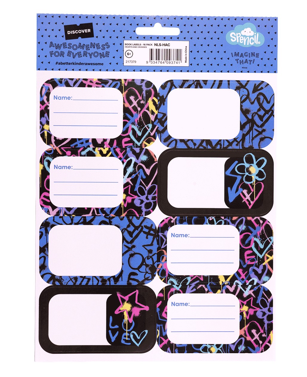 SPENCIL 16 BOOK LABELS - HEARTS AND CROSSES
