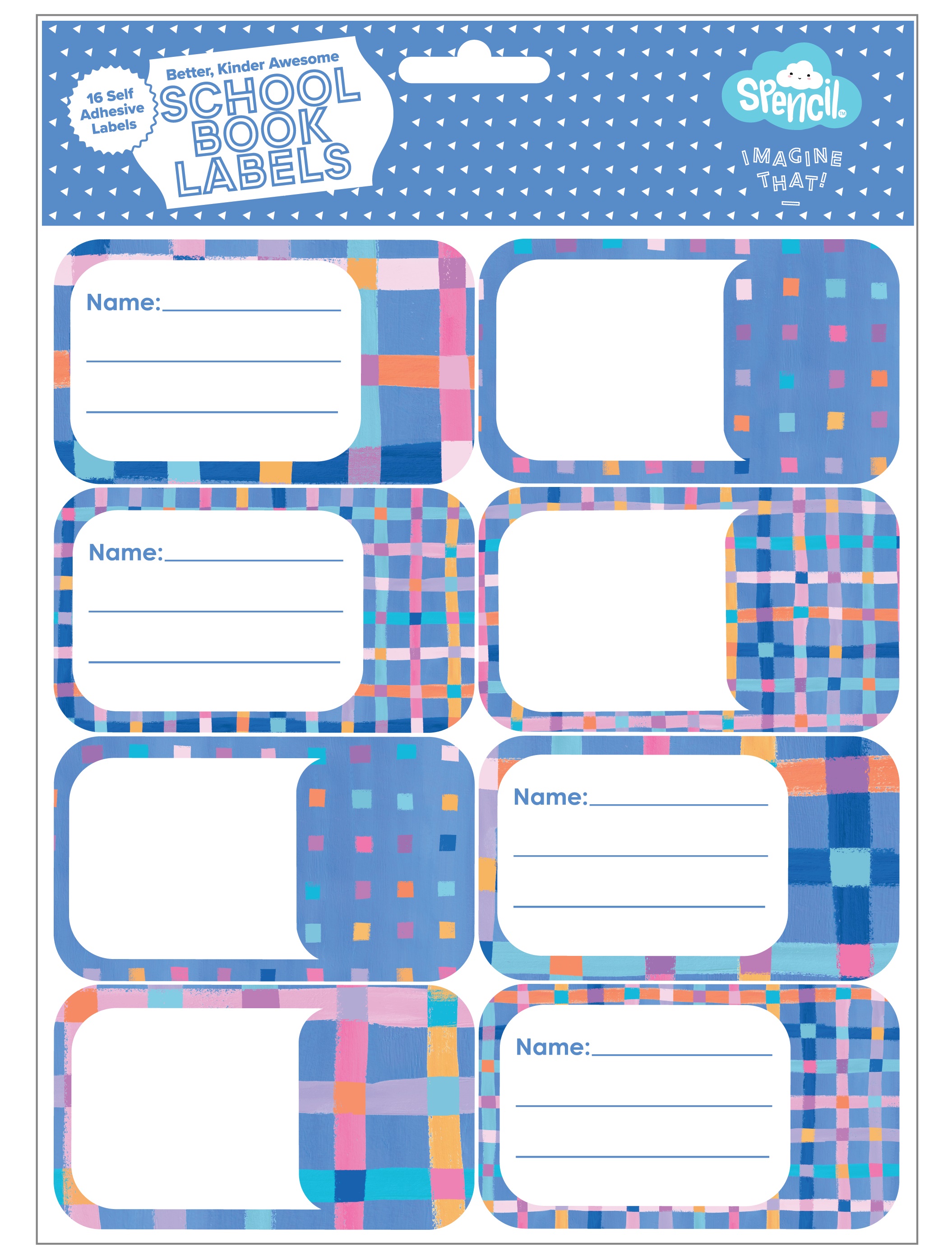 SPENCIL 16 BOOK LABELS - PASTEL PLAID