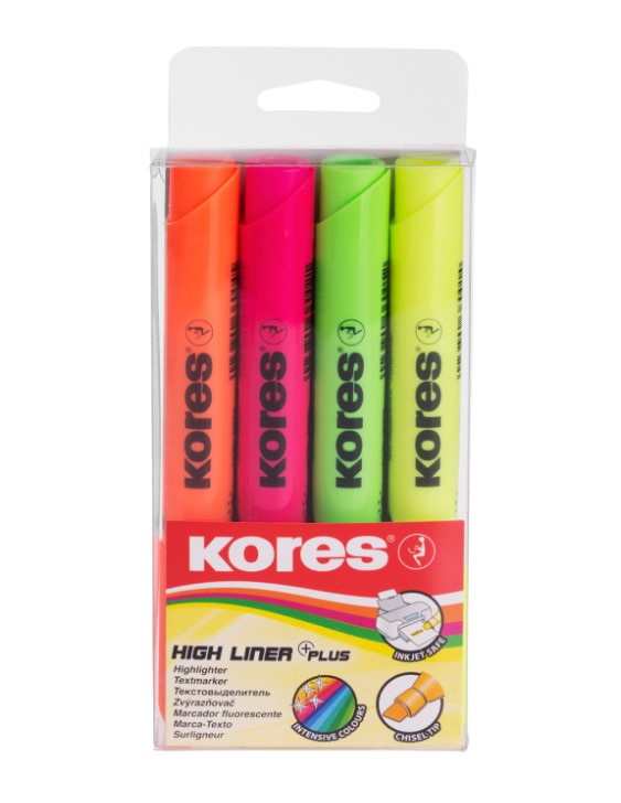 KORES NEON HIGH LINER PLUS HIGHLIGHTERS, SET OF 4