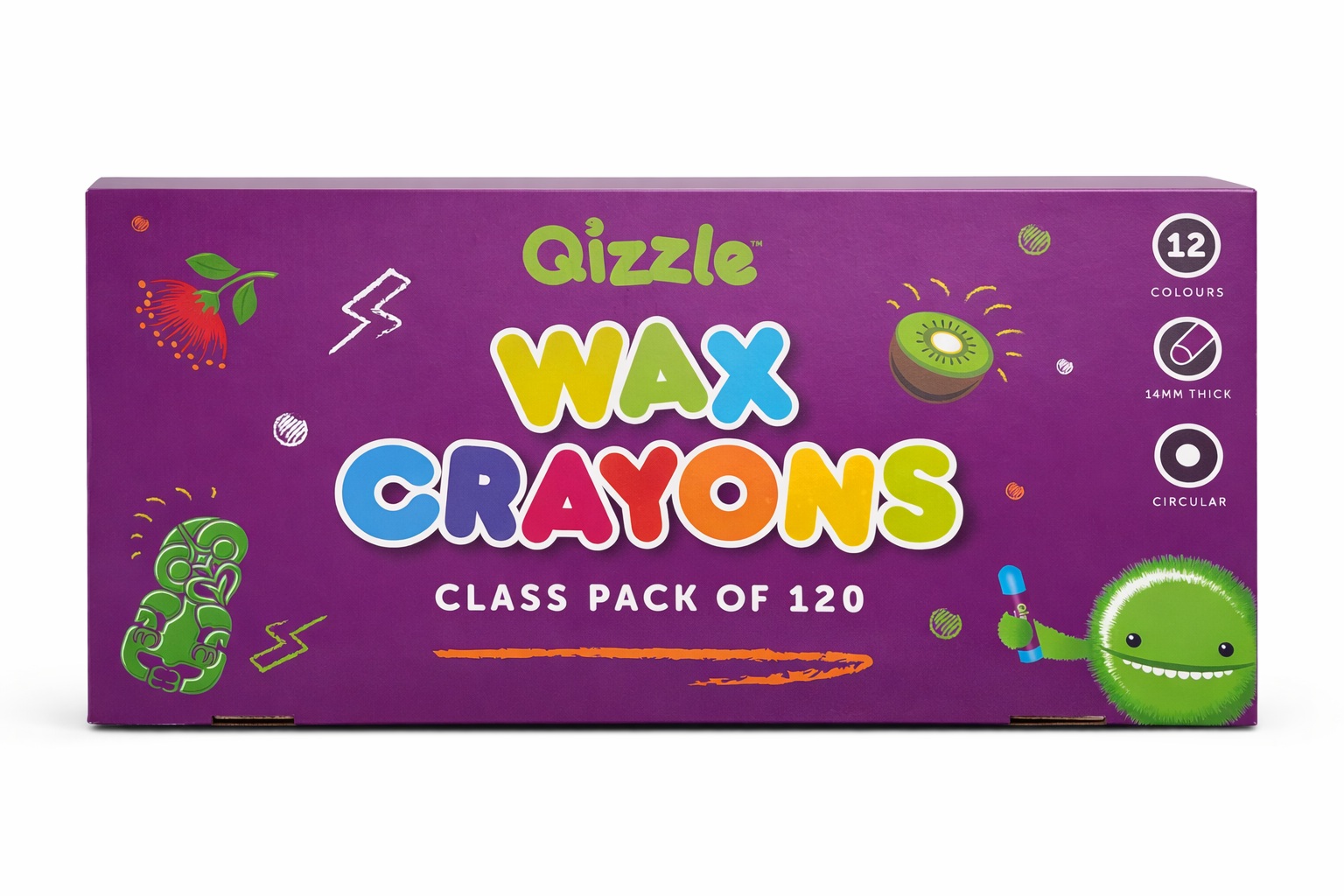 QIZZLE LARGE WAX CRAYONS, CLASSPACK 120