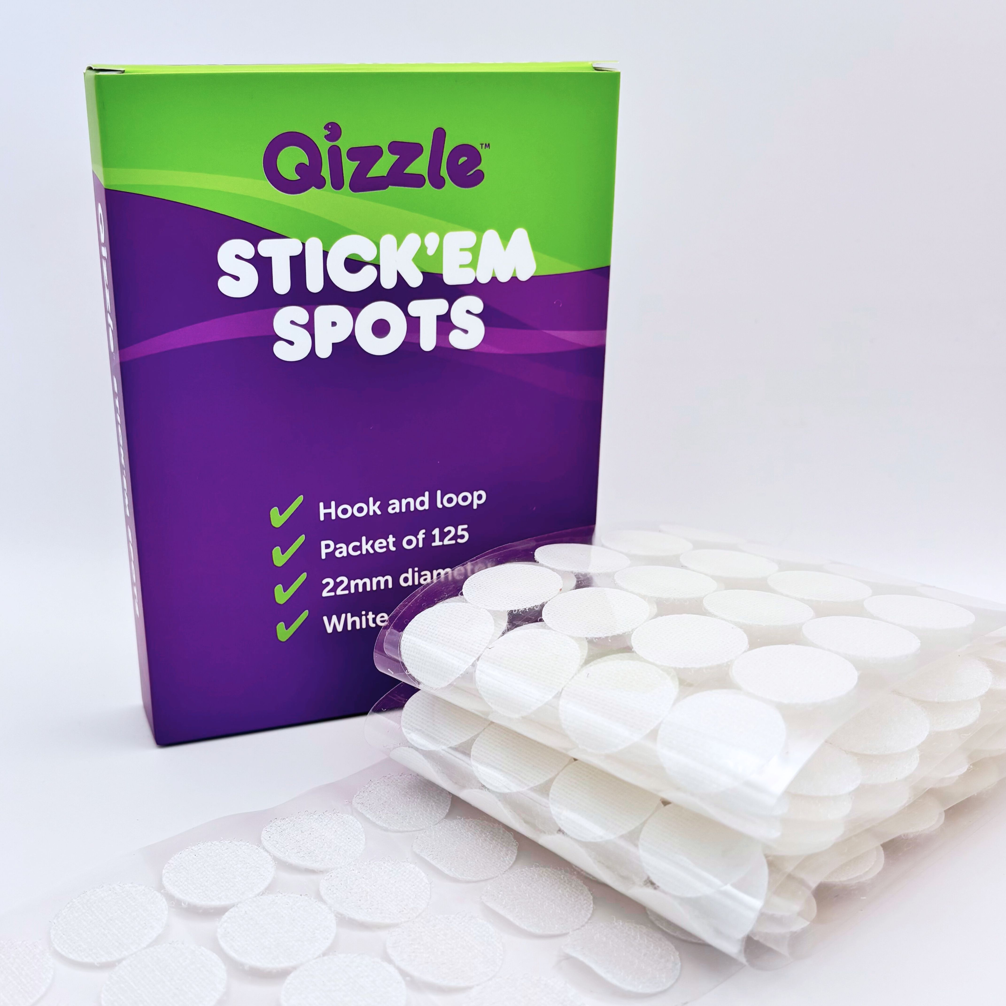 QIZZLE STICK EM SPOTS (HOOK AND LOOP), PKT 125