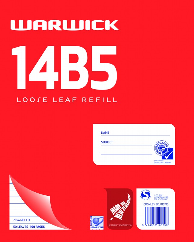 14B5 WARWICK LOOSE LEAF REFILL