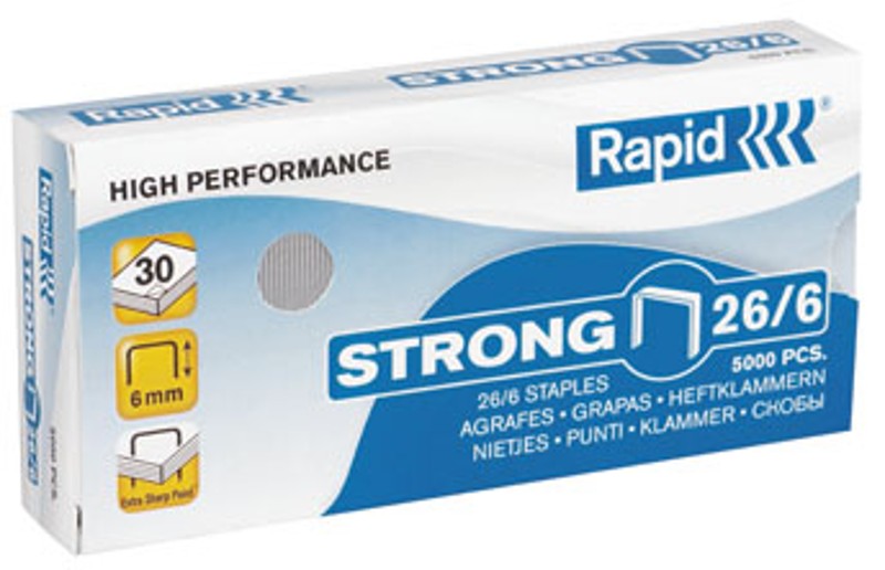 RAPID STRONG 26/6 STAPLES, BOX 5000