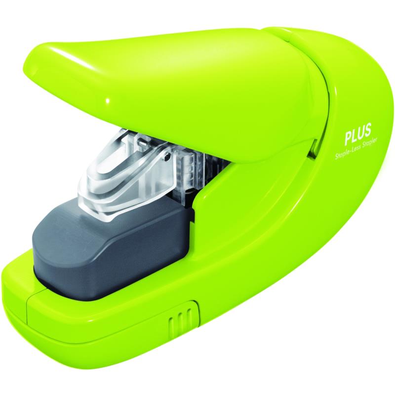 PLUS STAPLE-LESS STAPLER, (GREEN)