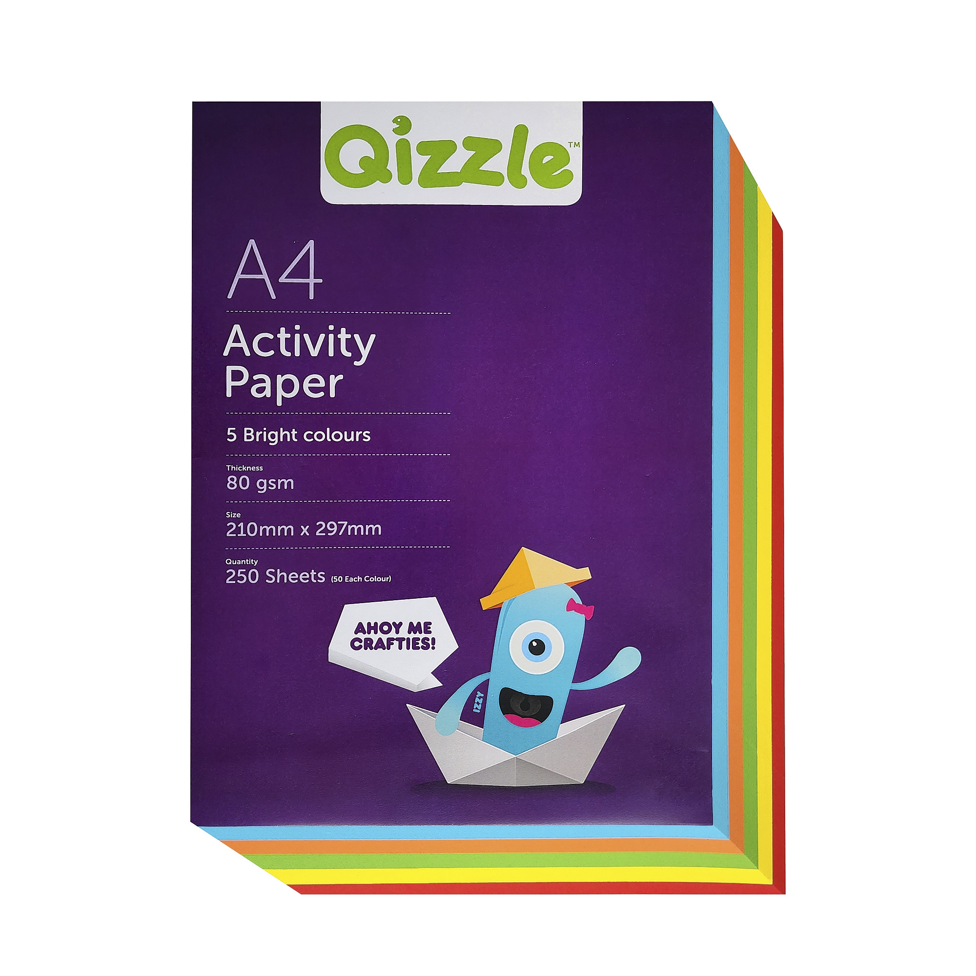 A4 BRIGHT COLOURED PAPER PACK 80GSM, 250 SHEETS