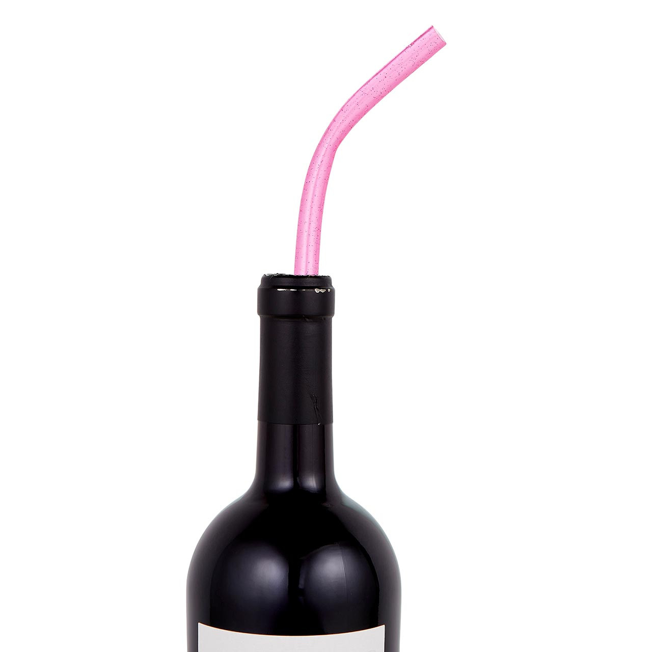 Vertical shot of a bottle of wine with ribbon and decorative straw