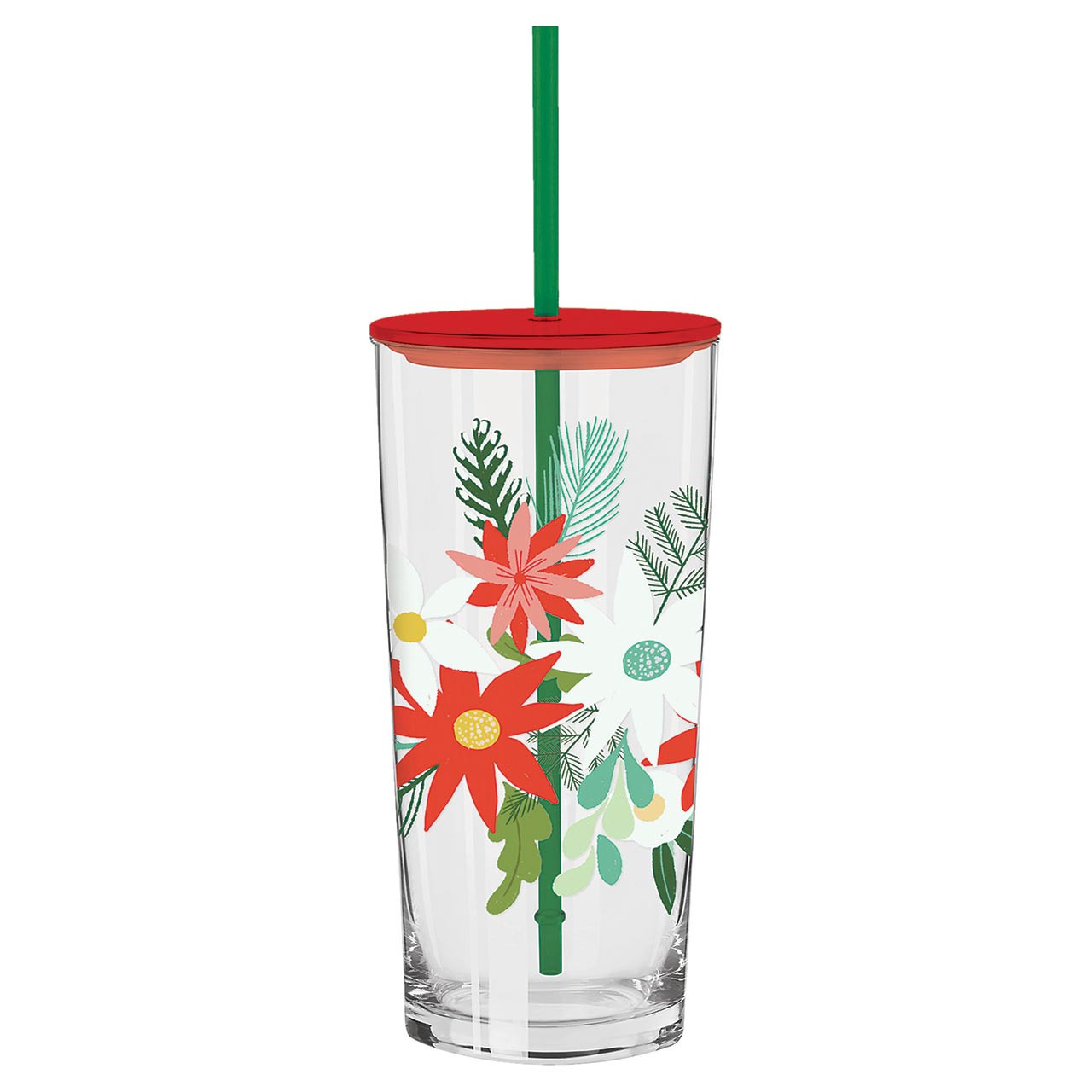 Thimblepress x Slant Glass Tumbler with Straw - Poinsettia Pattern - Slant  Collections