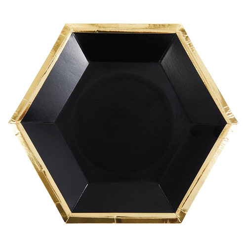 Paper Lunch Plate - Black Gold Hexagon