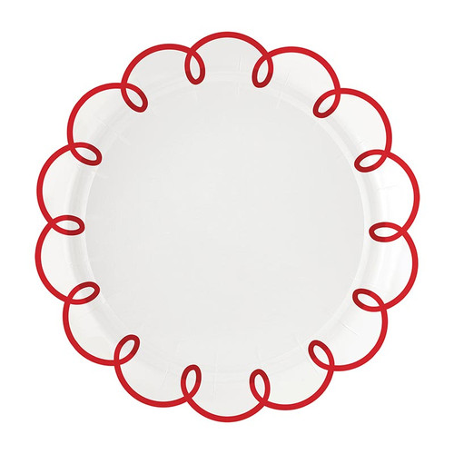 Round Scalloped Paper Plates - Red - 8ct