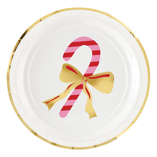 Foil Round Paper Plates - Candy Cane - 8ct