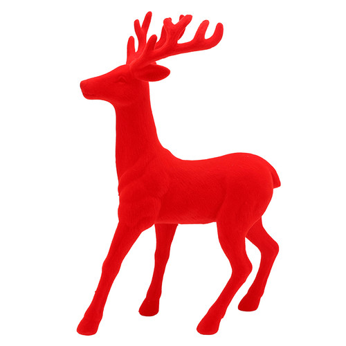 18" Standing Flocked Deer - Red