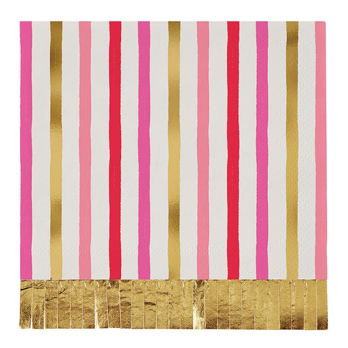 Foil Fringe Beverage Napkins - Pink Stripe - 20ct