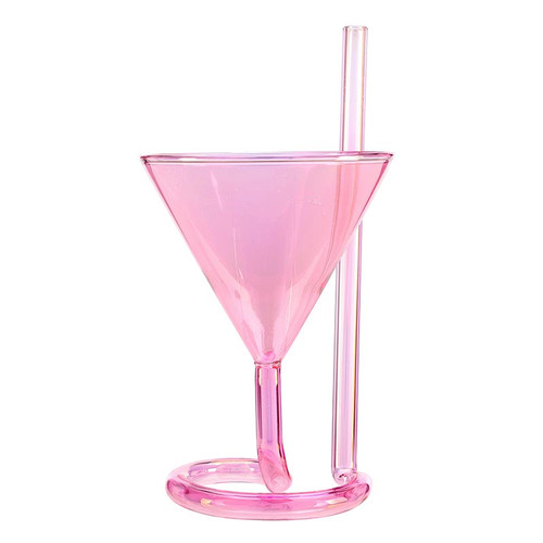 Cocktail Glass with Built-In Straw - Pink