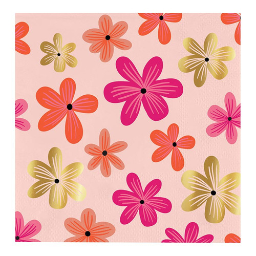 Foil Beverage Napkins - Gold Floral