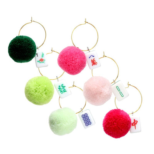 Mahjong Pom Pom Wine Charms - Mahjong
