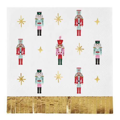 Foil Fringe Beverage Napkins - Nutcrackers - 20ct