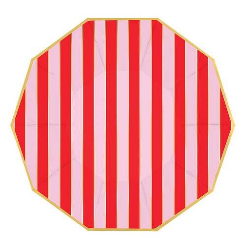 Foil Decagon Paper Plates - Holiday Stripe - 8ct