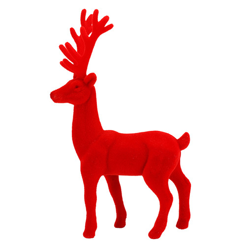 11.5" Standing Flocked Deer - Red