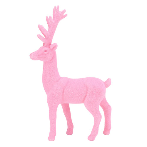 11.5" Standing Flocked Deer - Pink