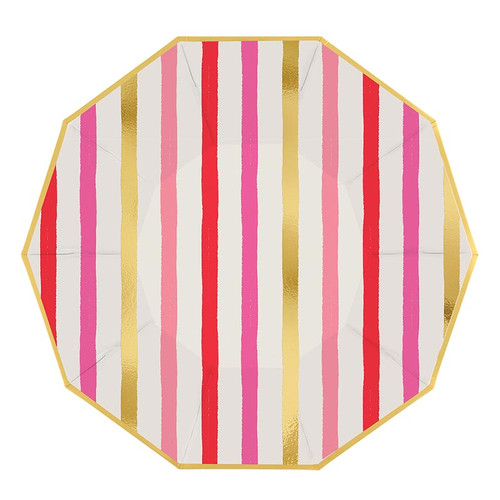 Foil Decagon Paper Plates - Pink Stripe - 8ct