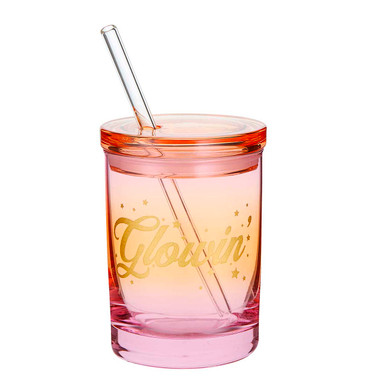 Glass DOF with Lid and Straw - Flamingo Pattern - Slant Collections