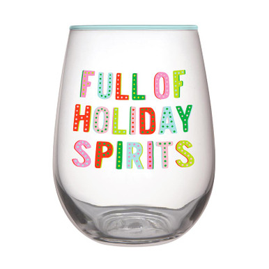 Holiday spirits double wall stemless wine glass