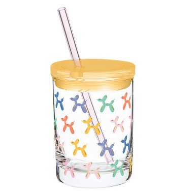 Glass DOF with Lid and Straw - Flamingo Pattern